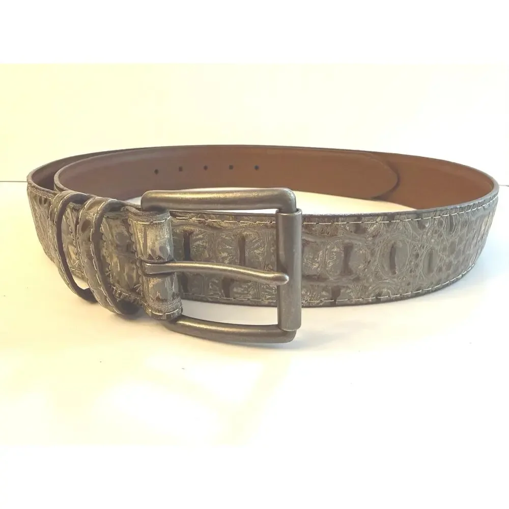 Torino Italian Crocodile Embossed Calfskin Belt Men’s Sz 44 Taupe Leather Casual